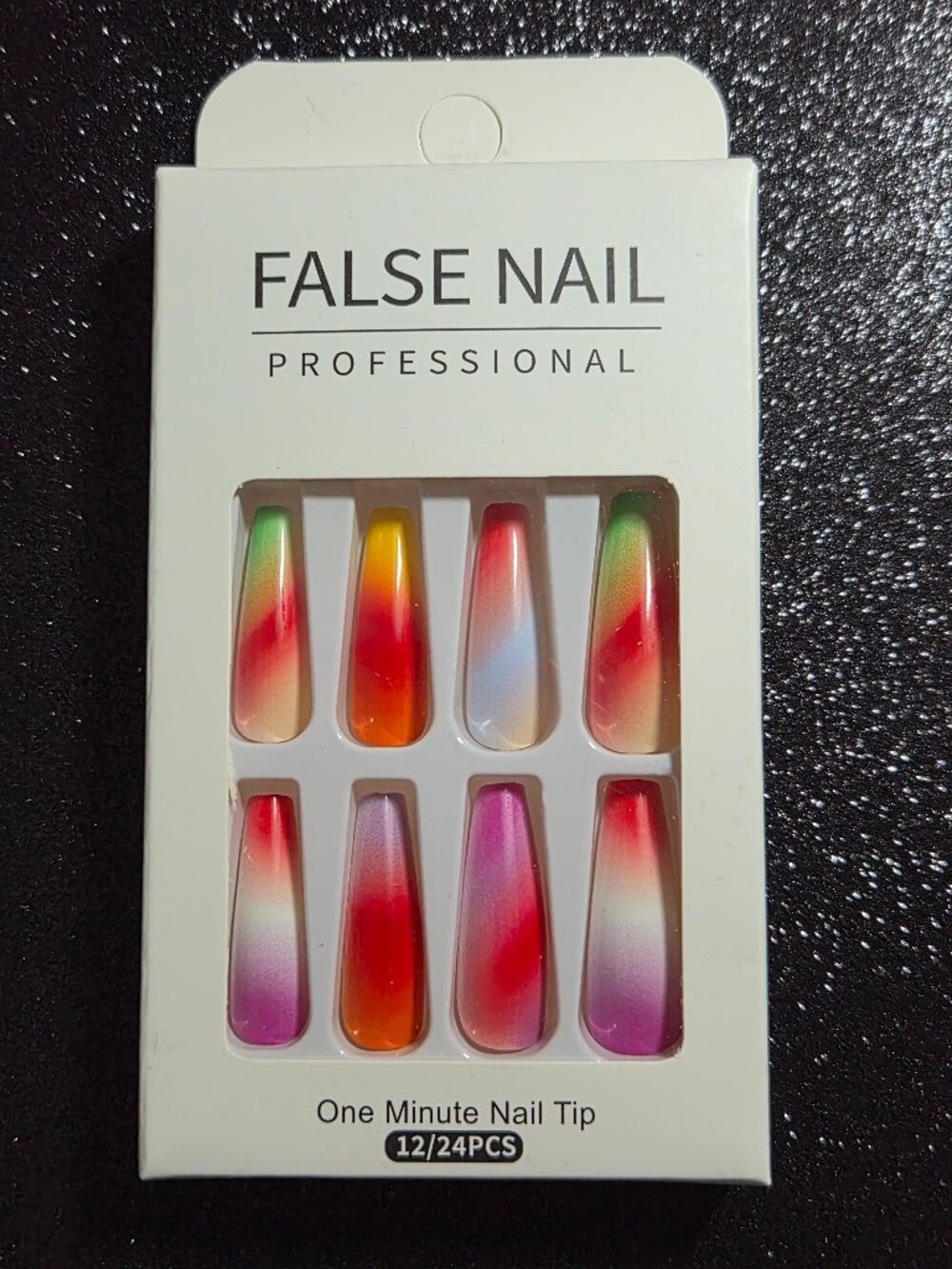 Long Coffin Shaped Multicolored Press On Nails (Set of 24)